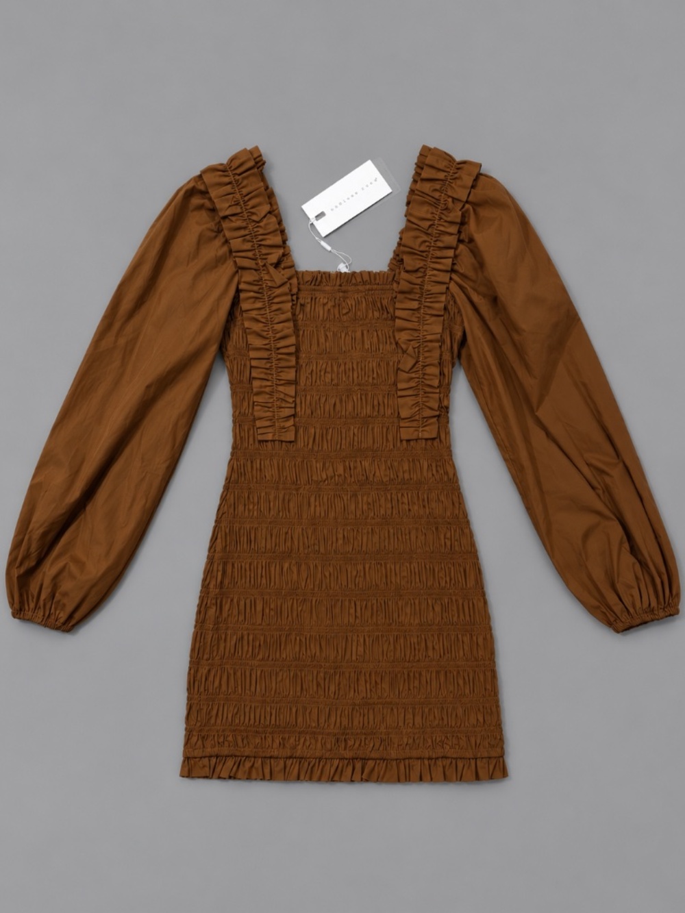 Endless Rose Brown Smocked Ruffle Mini Dress NWT XS